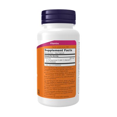 NOW Foods Supplements, MK-7 Vitamin K-2 300 mcg, Cardiovascular Support*, Supports Bone Health*, 120 Veg Capsules