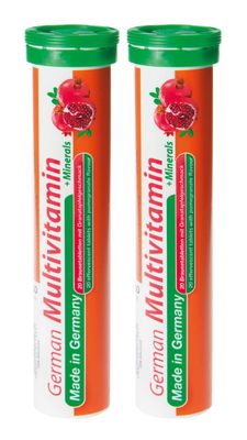 T&amp;D German Multvitamin + Minerals 10 Vitamins 2 Minerals - 40 Vegan Drink Effervescent Tablets - Pomegranate Flavor - Made in Germany