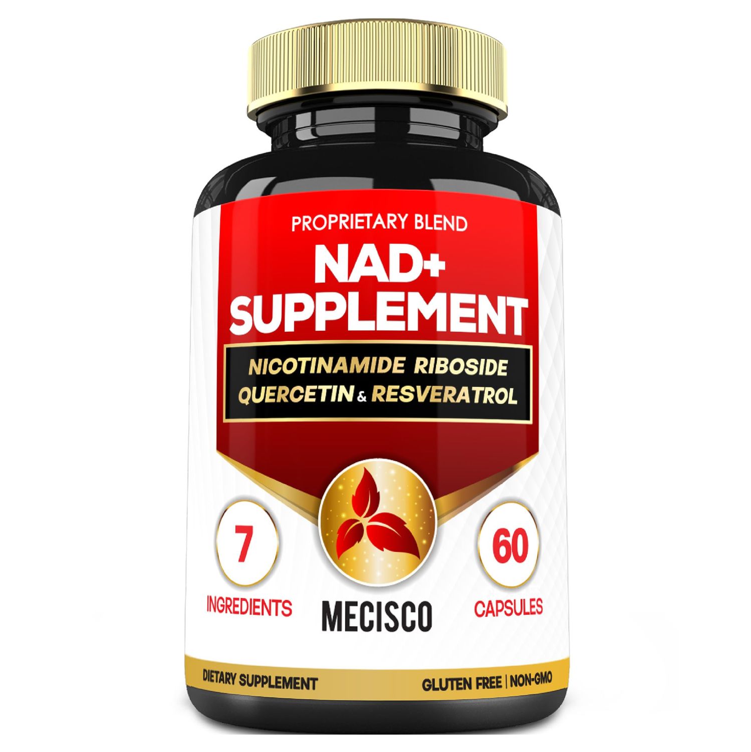 NAD+ Supplement with Nicotinamide Riboside 900 mg Per Serving w/Quercetin, Resveratrol, Turmeric, Rhodiola Rosea, Astragalus, Ginseng - Cellular Energy &amp; Repair, Vitality, Healthy Aging - 60 Count
