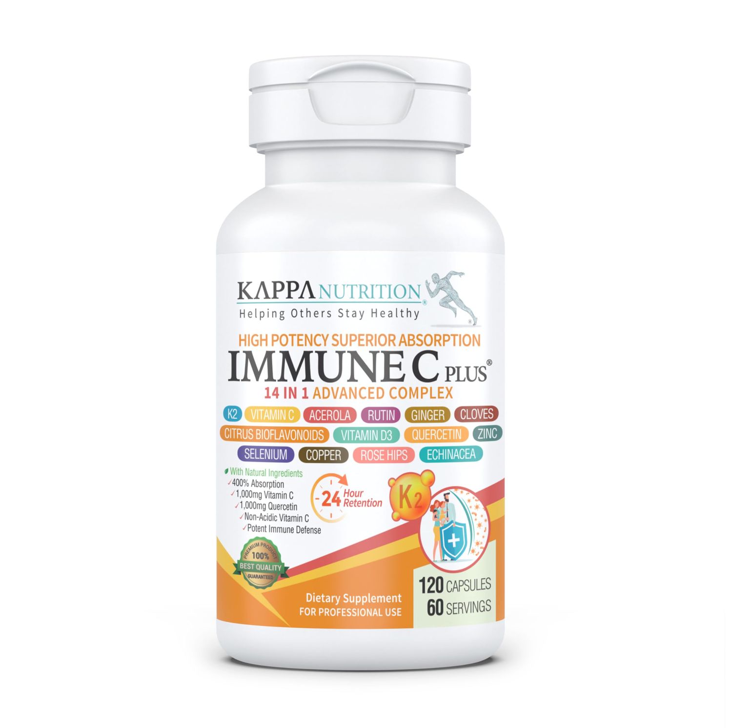(120 Capsules), Quercetin 1,000mg, Vitamin C 1,000mg, Zinc 50mg, Vitamin D3 5,000iu, Selenium, Copper, Acerola, Ginger, Rutin, Bitter Orange, Rose Hips, Echinacea, Immune C Plus, 14 in 1 Immune C Plus