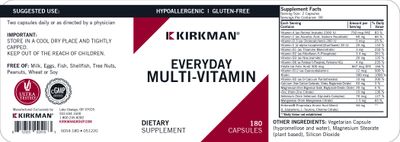 Kirkman - Everyday Multivitamin - 180 Capsules - Broad-Spectrum Vitamin &amp; Mineral - Supports Productivity - Hypoallergenic