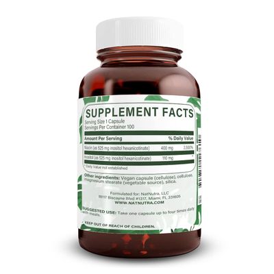 Natural Nutra No Flush Niacin, Vitamin B3 Supplement, Helps Heart Health, Promotes Skin Texture, Helps Boost Energy Level 525 mg, 100 Capsules