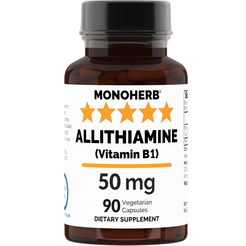 MONOHERB Allithiamine Vitamin B1 50 mg per Capsule - 90 Vegetarian Capsules