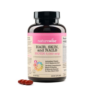 NatureWise Hair Skin and Nails Vitamin, Biotin 5000mcg with Hyaluronic Acid, Collagen, Iron - Support for Healthy Hair, Strong Nails, Glowy Skin - Non-GMO, Gluten Free - 150 Softgels[50-Day Supply]