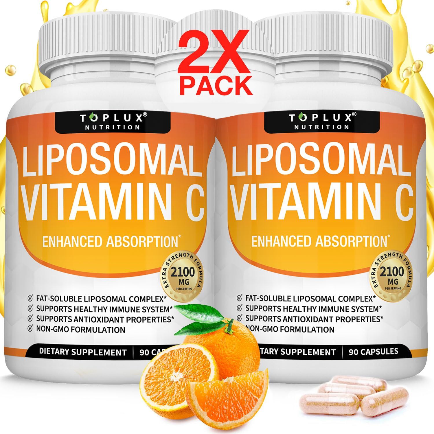 Liposomal Vitamin C 2100mg High Absorption Fat Soluble VIT C - Immune Support Collagen Booster Immunity Defense &amp; Powerful Antioxidant, MCT Oil &amp; Sunflower Lecithin, Acsorbic Acid, Vegan Non-GMO