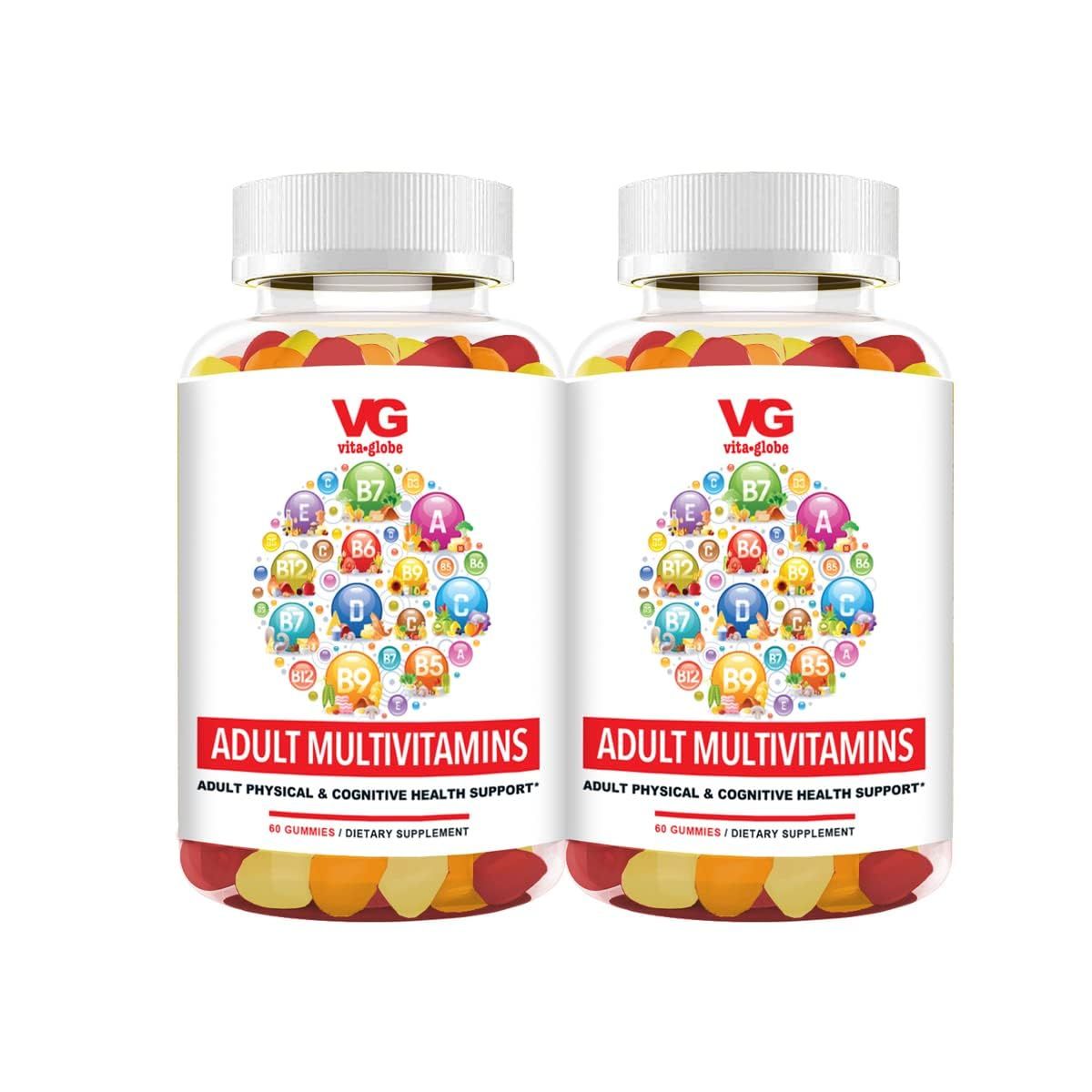 VITA GLOBE Adult Multivitamin Gummy with Vitamin, Vitamin C, Vitamin D Vitamin E, Niacin, Vitamin B6, Folate, Vitamin B12 Biotin, Pantothenic Acid, Sodium, Inisitol, 120 Count (Pack of 2)