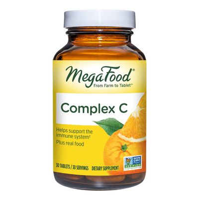 MegaFood Complex C - Vegan Immune Support Supplement with Vitamin C 250 mg, Made with Real Food Including Orange, Cranberry &amp; Brown Rice, Gluten-Free, Kosher - 30 Tablets, 30 Servings