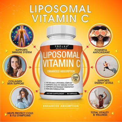 Liposomal Vitamin C 2100mg High Absorption Fat Soluble VIT C - Immune Support Collagen Booster Immunity Defense &amp; Powerful Antioxidant, MCT Oil &amp; Sunflower Lecithin, Acsorbic Acid, Vegan Non-GMO