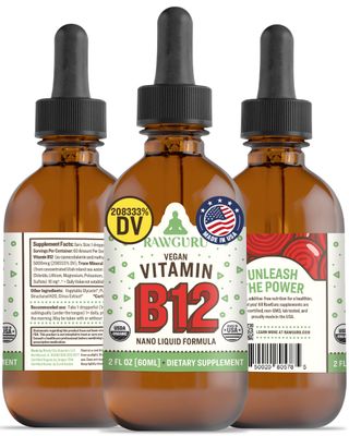 RawGuru Vitamin B12 Liquid Supplement - Organic Vegan Liquid B12 with Trace Minerals - Nano-Processed Antioxidant &amp; Immune Support Supplement Tincture - 60 Servings of Vegan Drops per 60 ml, Pack of 1