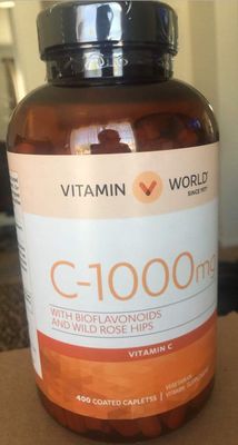 Vitamin World Vitamin C 1000 mg.with Bioflavonoids and Wild Rose HIPS 400 Coated caplets