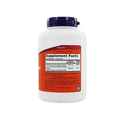NOW Foods Pantothenic Acid 500mg, 100 Capsules (Pack of 2)