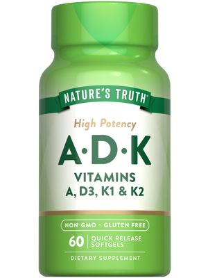 Nature&#39;s Truth Vitamin ADK Supplement | 60 Softgels | High Potency of Vitamin A, D3, K1 &amp; K2 | Non-GMO &amp; Gluten Free Supplement