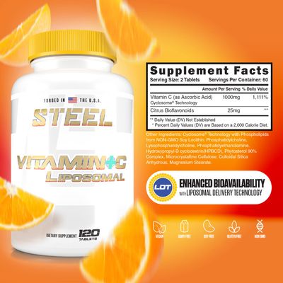 Steel Supplements Vitamin C Liposomal | Immunity, Antioxidant, Cardiovascular Health | 1000mg Vitamin C, Cyclosome Technology | 120 Tablets