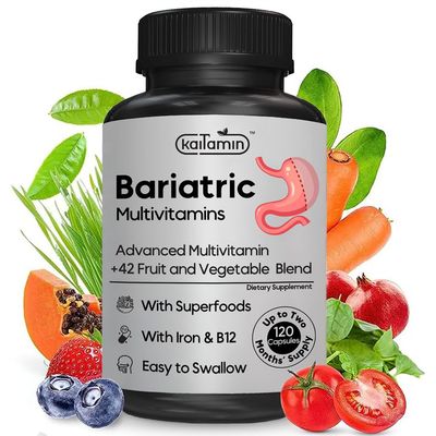 Kaitamin Bariatric Multivitamin with Iron for Post-Bariatric Surgery - Easy-to-Swallow Liquid Capsules with 42 Fruit &amp; Veggie Blend - 120 Capsules, 2 Month Supply