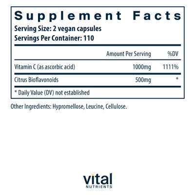 Vital Nutrients Vitamin C with Bioflavonoids | Vegan Supplement for Immune Support* | 1000mg Vitamin C and 500mg Citrus Bioflavonoid | Gluten, Dairy and Soy Free | Non-GMO | 220 Capsules
