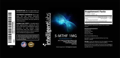 Intelligent Labs 1MG 5-MTHF Methylfolate, 120 Capsules, 4 Months Supply, Best Value Folic Acid Supplement as Quatrefolic Acid, Activated Folate, 1MG = 1000mcg, 5 methyltetrahydrofolate