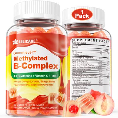 Vitamin B Complex Filled Gummies for Women &amp; Men, Methylated B Complex w/Omega 3, Magnesium,CoQ10, Ashwagandha,Vitamin C, TMG -All B Vitamins- B1,B2,B3,B5,B6,B7,B9 Folate,B12,Inositol,PABA, Sugar Free