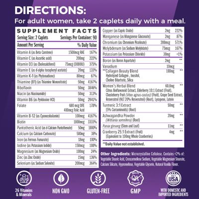 Vitamin World Ultra 360 Multivitamin for Women, Women's Multivitamin with Herbs & Collagen for Hair, Skin & Nails, Supplement with Iron, Vitamin A, B, C, D, E for Energy & Immune Support, 180 Caplets