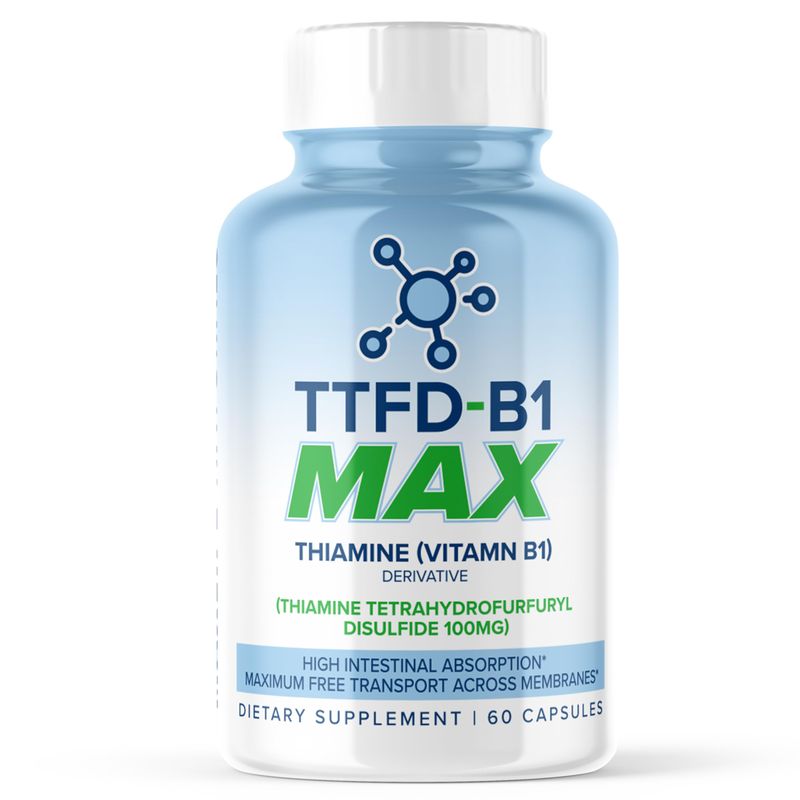 TTFD - B1 Max - Thiamine Vitamin B1 TTFD - 100mg - (Thiamine Tetrahydrofurfuryl Disulfide) Thiamine MAX, 60 Capsules by MaxLife Naturals.