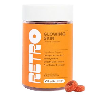 RETRO Gummy Glowing Skin Vitamins for Collagen Production - Astaxanthin, Vitamin E, Bamboo Extract, Hibiscus, &amp; Vitamin C - Vegan Skin Vitamin Gummies for Smooth Skin &amp; Hydration, 50 Count (Pack of 1)
