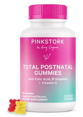 Pink Stork Total Postnatal Vitamin Gummies - Multivitamin for Postpartum Recovery and Lactation Support - Folic Acid, B6, &amp; Vitamin C - Breastfeeding Essentials - 60 Gummy Vitamins