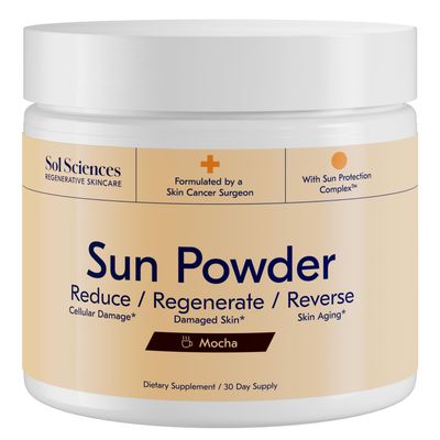 Sun Powder, The First 3-in-1 Drinkable Skincare, by World-Class Dermatologist &amp; Skin Surgeon, Regenerative Formula, Nicotinamide, Collagen Peptides, Biotin, Glutathione (30 Servings, Mocha)