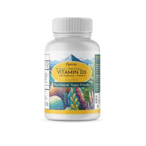 OPTIVIDA Vitamin D3 Vegan Supplement Probiotics and Enzymes | Supports Immune Health, Strong Bones, Teeth, &amp; Muscle Function, Non-GMO, Dairy-Free, Gluten-Free