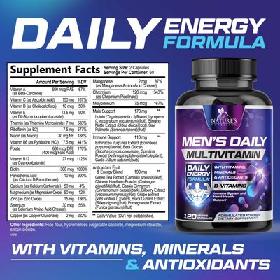 Multivitamin for Men - Mens Multivitamins for Daily Nutritional Support, Men's Multivitamin with Vitamin A, C, D, E, B12, Zinc &amp; More, Immune Health &amp; Energy Support Vitamins Supplement - 120 Capsules