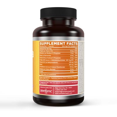 Zentastic Vitamin B-Complex - All B Vitamins with B12, B6, B9 Folic Acid, Choline, Inositol - Active and Methyl Forms - Nervous System, Energy, Metabolism, Immune Support - 90 Vegan Capsules