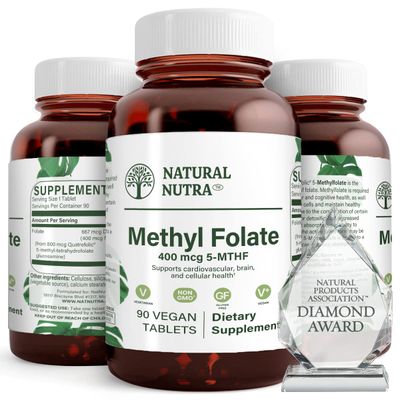 Natural Nutra Active Methyl Folate Supplement with Quatre folic, Support Heart and Body Health, Helps Brain Health, Improve Positive Vibes, Help Reduce Bone-Tired, B9, 90 Vegan Tablets (Pack of 2)
