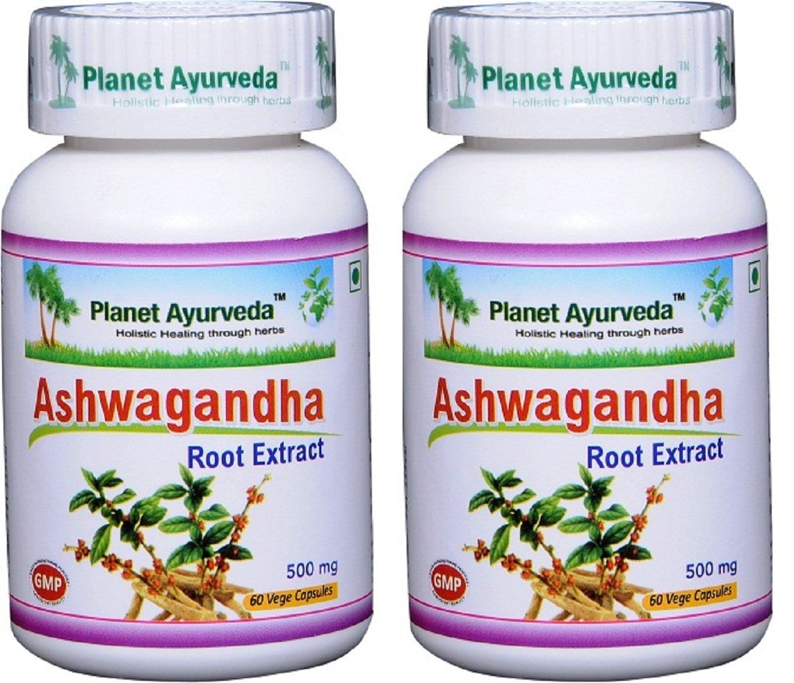 Planet Ayurveda Ashwagandha, 500mg Veg Capsules - 2 Bottles