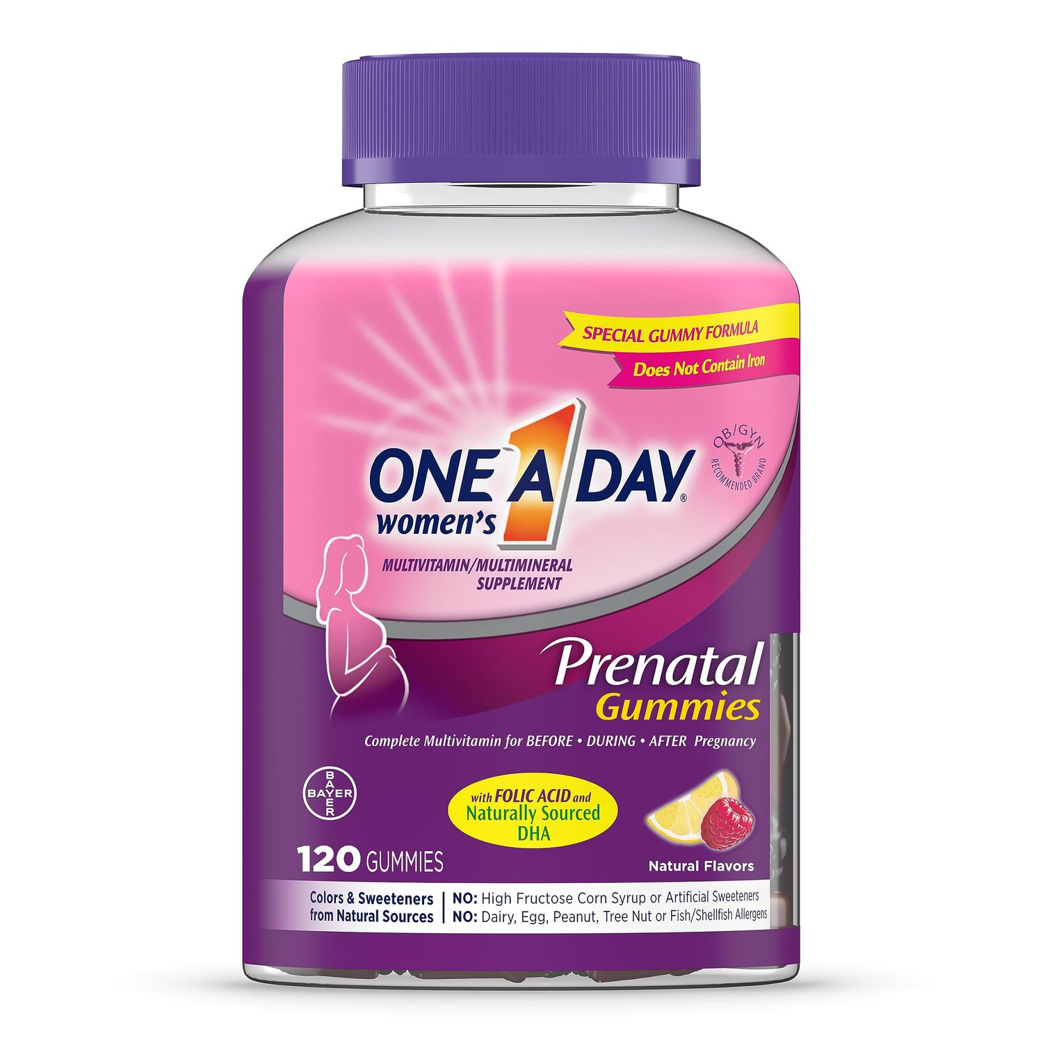One A Day Womens Prenatal Multivitamin Gummies Including Vitamin A, C, D, B6, B12, Folic Acid &amp; more, 120 Count, Supplement for Before and During Pregnancy