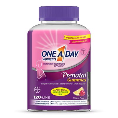 One A Day Womens Prenatal Multivitamin Gummies Including Vitamin A, C, D, B6, B12, Folic Acid &amp; more, 120 Count, Supplement for Before and During Pregnancy