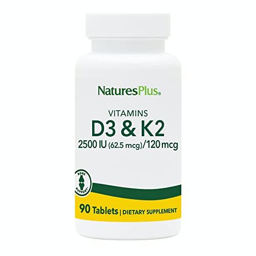 Natures Plus Vitamins D3 &amp; K2-90 Tablets - Promotes Bone Support, Immune Function, Cardiovascular Health &amp; Mood Balance - Vegetarian, Gluten Free - 90 Servings
