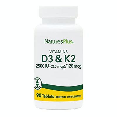 Natures Plus Vitamins D3 &amp; K2-90 Tablets - Promotes Bone Support, Immune Function, Cardiovascular Health &amp; Mood Balance - Vegetarian, Gluten Free - 90 Servings
