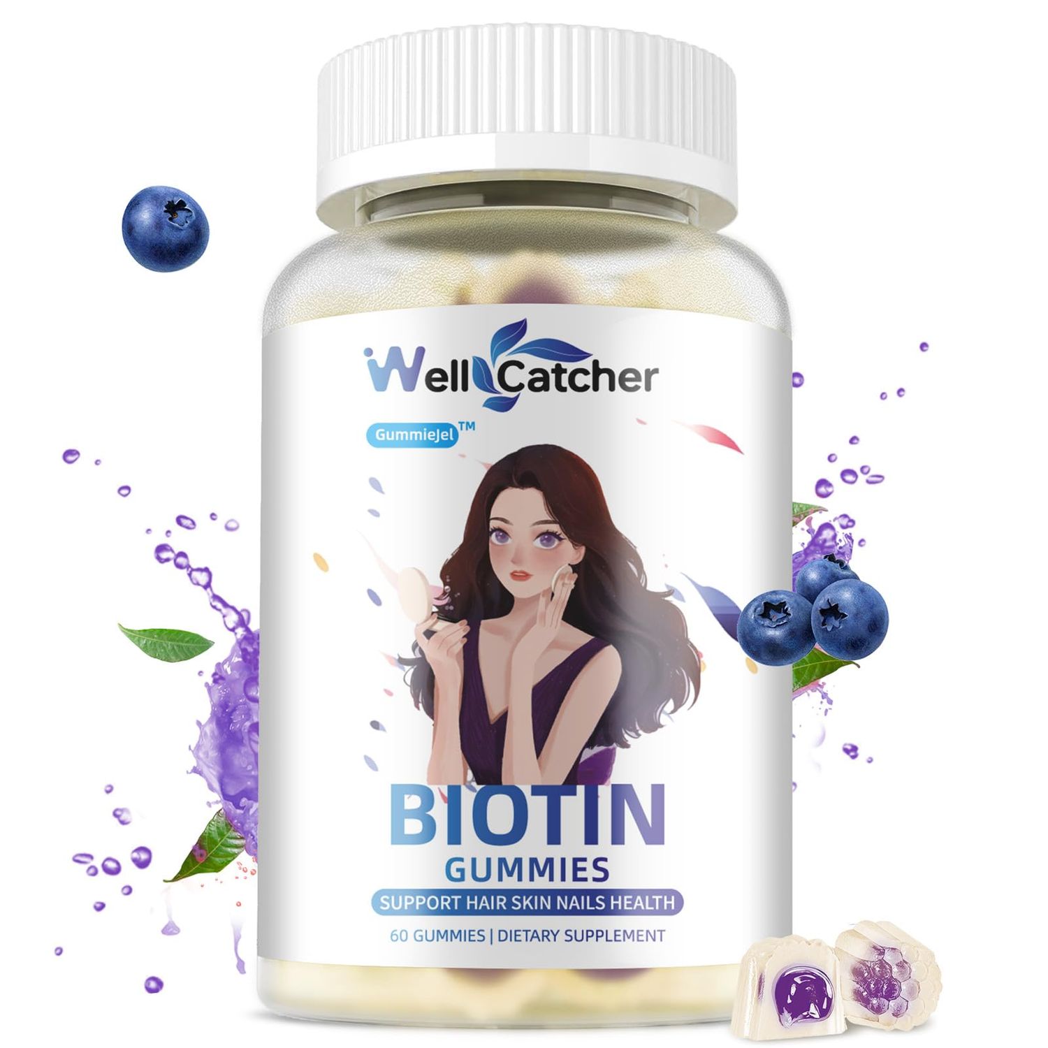 Biotin Gummies for Hair Growth - Biotin 5000mcg Gummies for Strong Hair Nail Skin with Multivitamin Sugar Free Vegan Chewable Hair Growth Gummy for Women Men Kids Blueberry Flavored 30-Day Supply