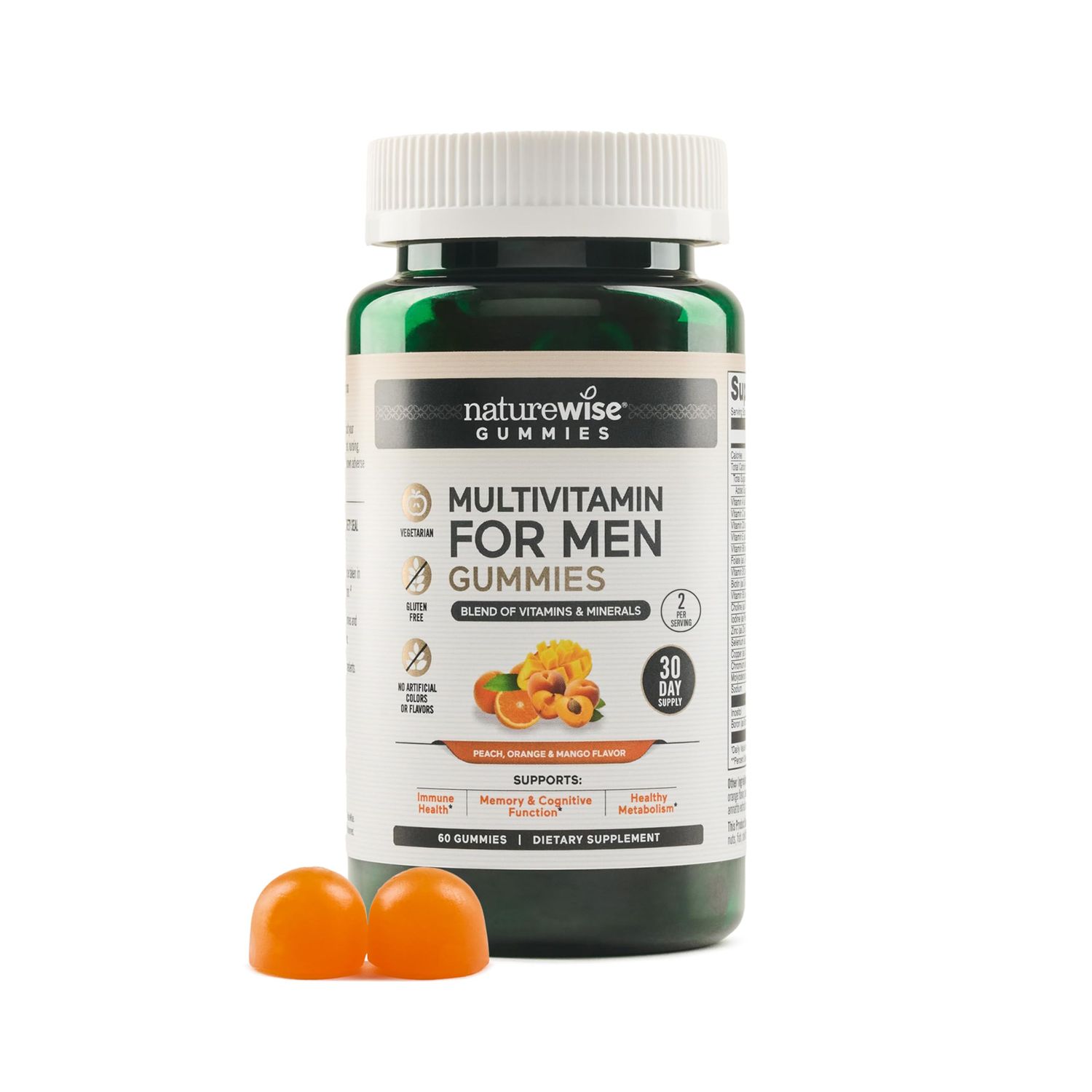 NatureWise Multivitamin for Men, Gummies Peach Mango Flavor, Adult Gummy for Immune Health with Minerals &amp; Vitamin A, C, D, E, B6 and B12, Vegetarian, Soy-Free, Non-GMO, 60 Count[1-Month Supply]