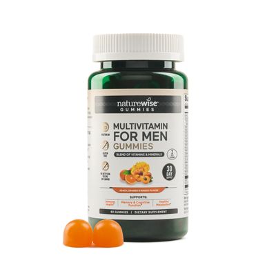 NatureWise Multivitamin for Men, Gummies Peach Mango Flavor, Adult Gummy for Immune Health with Minerals &amp; Vitamin A, C, D, E, B6 and B12, Vegetarian, Soy-Free, Non-GMO, 60 Count[1-Month Supply]