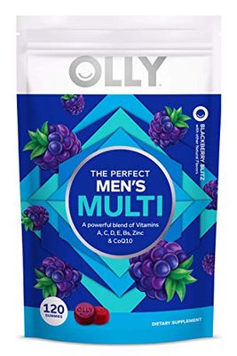 OLLY Men&#39;s Multivitamin Gummy, Immune Support, Vitamins A, C, D, E, B, Lycopene, Zinc, BlackBerry, 60 Day Supply - 120 Count