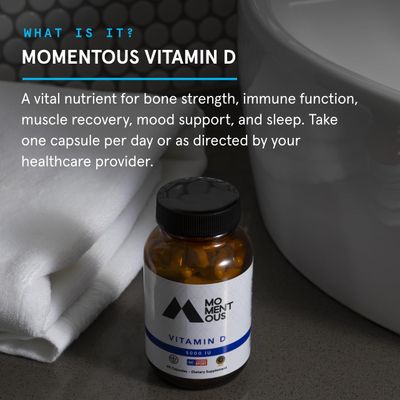 Momentous Vitamin D3 Supplement - 5000 IU Capsules for Foundational Health Support - NSF Certified, Gluten Free, 60 Servings