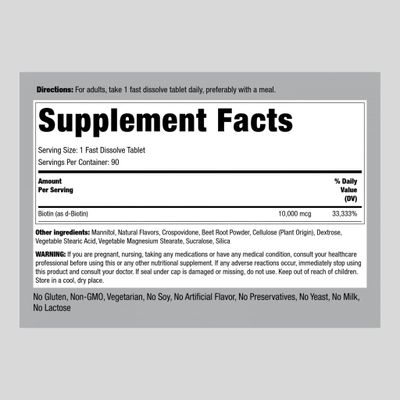 Piping Rock Biotin 10000mcg | 90 Berry Flavor Tablets | Max Strength and Highly Absorbable | Fast Dissolve | Sublingual, Vegetarian, Non-GMO, Gluten Free Supplement