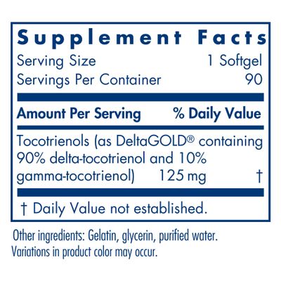 Nutricology Delta-Fraction Tocotrienols Dietary Supplement - Vitamin E, Cardiovascular Health, Hypoallergenic, Softgels - 90 Count, 125 mg