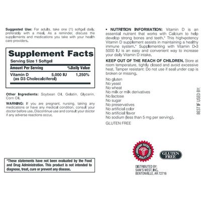Member's Mark Vitamin D-3 5000 IU Dietary Supplement (400 Count)