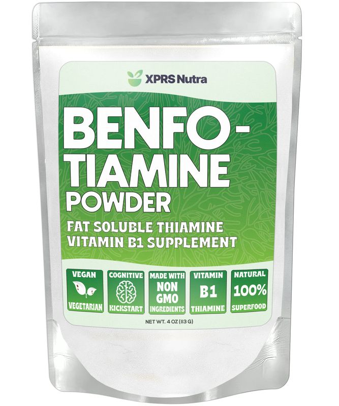 XPRS Nutra Benfotiamine Powder (Thiamine) - Fat Soluble Happy Heart Thiamine Supplement - Advanced Vitamin B1 Benfotiamine for a Cognitive Boost - Vegan Friendly Benfotamine Powder (4 Ounce)