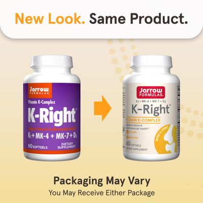 Jarrow Formulas K-Right - Vitamin K-Complex (K1, MK-4, MK-7, D3) - 60 Servings (Softgels) - Dietary Supplement for Bone &amp; Cardiovascular Health Support - Vitamin K2 MK-7 - Gluten Free