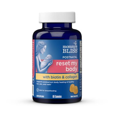 Mommy&#39;s Bliss Postnatal Support Reset My Body Gummies with Biotin &amp; Collagen, Supports Postpartum Energy, Healing &amp; Joint Health + Hair, Skin &amp; Nails Health, Gluten Free, 60 Gummies (30 Servings)