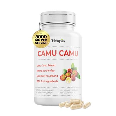 Organic Camu Camu Extract 20% Vitamin C Capsules - Immune, Collagen, Metabolism Support - 120 Veggie Capsules - Non GMO, Gluten Free, Vegan Supplement
