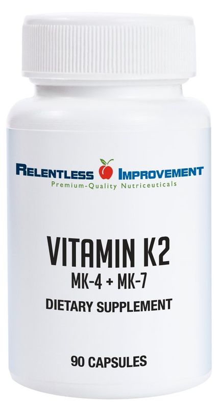 Relentless Improvement Vitamin K2 MK4 Plus MK7 Vegan Naturally-Derived Vege-Caps 90 Count