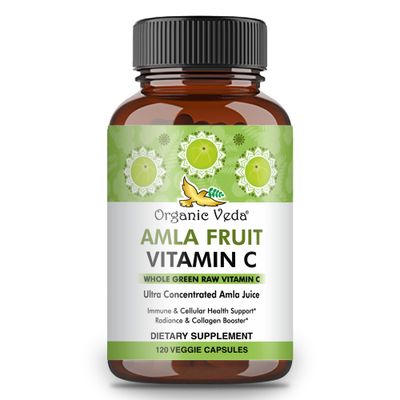 Organic Veda Amla Fruit Capsules, 20 X Concentrated Amla Berry Juice Extract Natural Vitamin C Supplement - Potent Antioxidants, Immunity, Skin Radiance - Vegan Vitamin C Amla Powder Capsule 120
