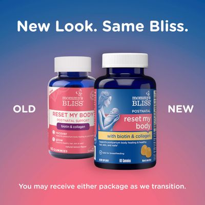 Mommy's Bliss Postnatal Support Reset My Body Gummies with Biotin &amp; Collagen, Supports Postpartum Energy, Healing &amp; Joint Health + Hair, Skin &amp; Nails Health, Gluten Free, 60 Gummies (30 Servings)